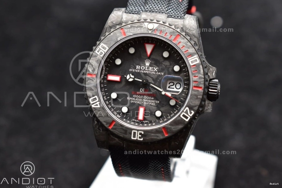 Dial DIW Carbon VSF Best Black 474 Edition VS Black Submariner Strap 1:1 Nylon Red on SunProtective 0812